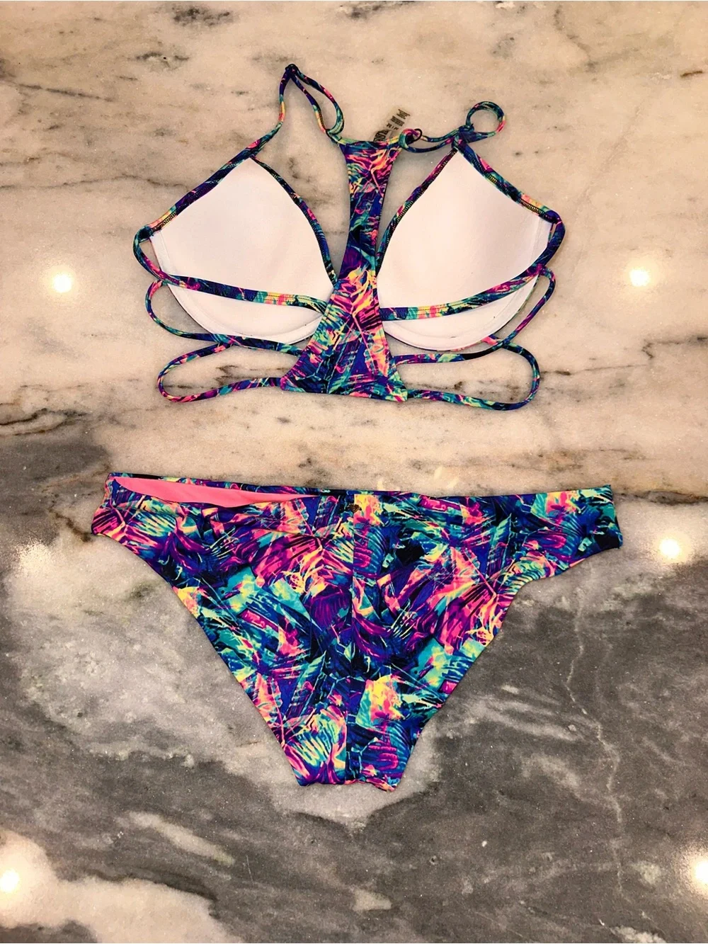 Pink by‎ Victorias Secret Size M/L Women's Multi-Color Strappy Bikini Set